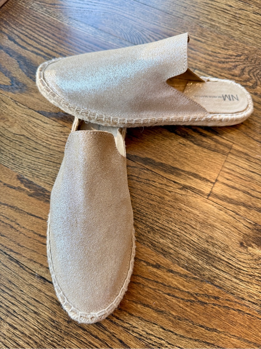 Neiman Marcus Metallic Gold Espadrille Slip-On Mules